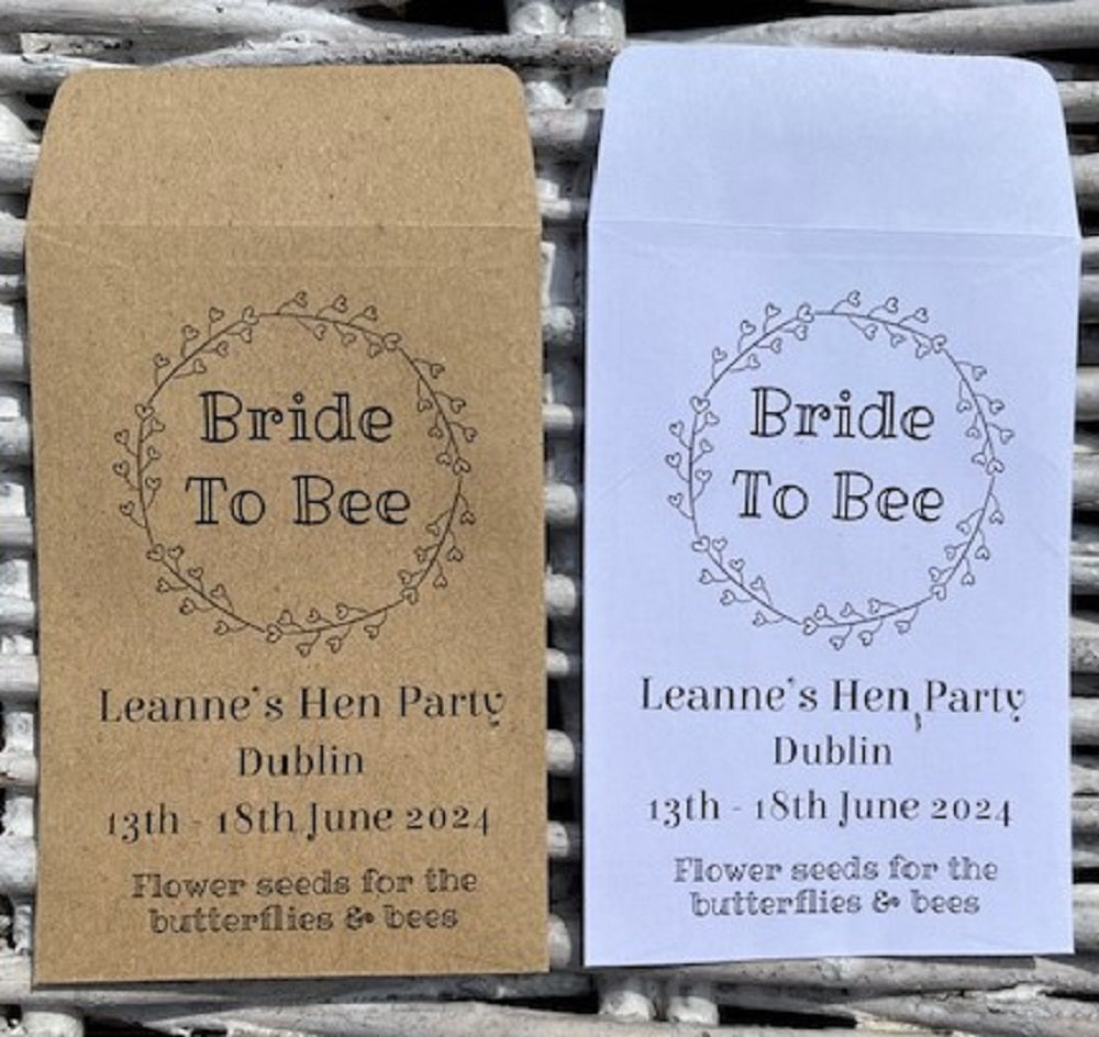 Personalized Hen Party Seed Packet Envelopes,  Favours - Choice of Seeds