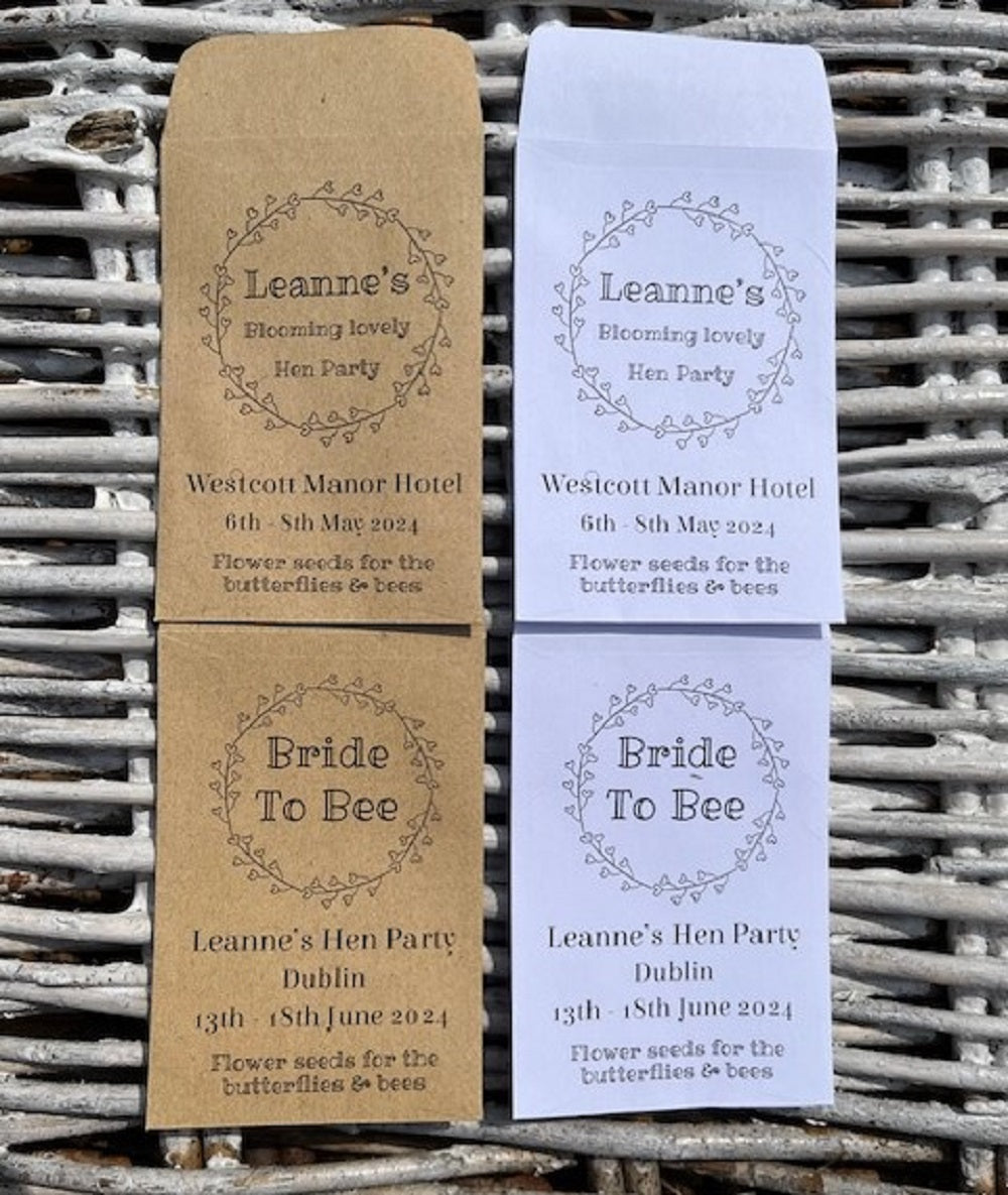 Personalized Hen Party Seed Packet Envelopes,  Favours - Choice of Seeds