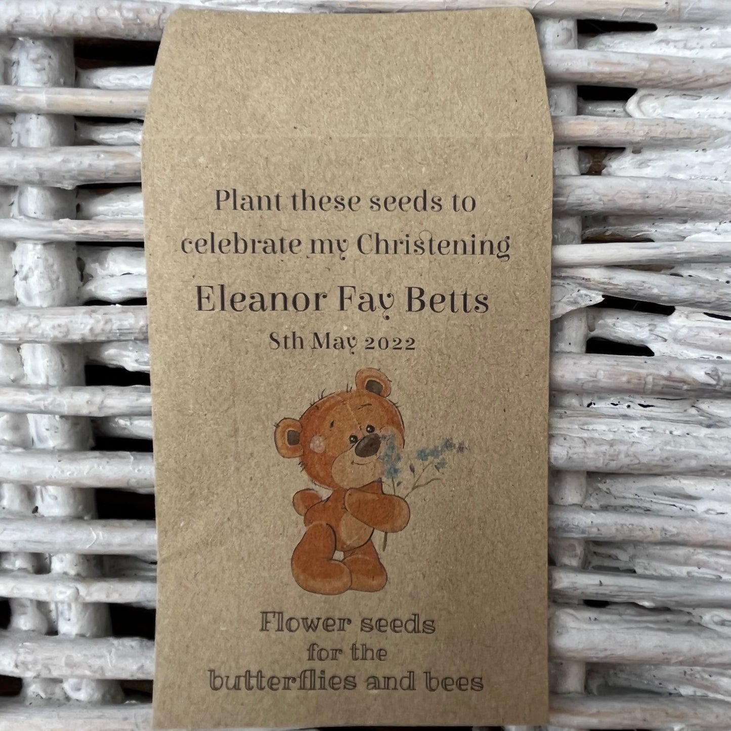 Christening Personalised Favours Seed Envelopes - Choice of Designs, Recycled Kraft or White