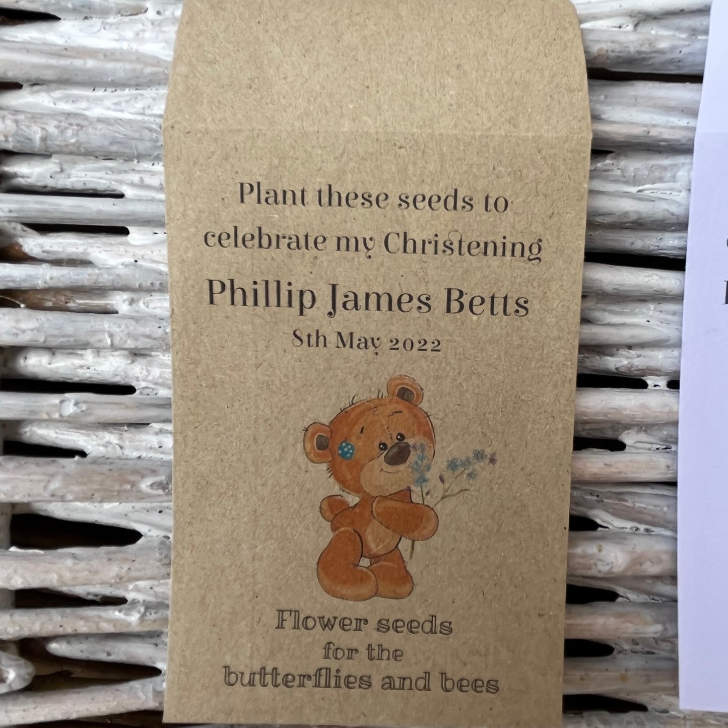 Christening Personalised Favours Seed Envelopes - Choice of Designs, Recycled Kraft or White