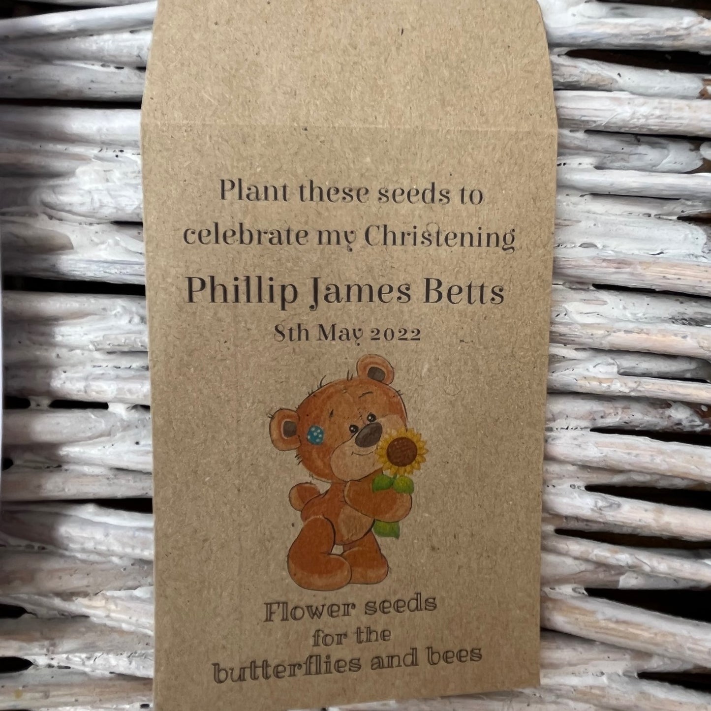 Christening Personalised Favours Seed Envelopes - Choice of Designs, Recycled Kraft or White