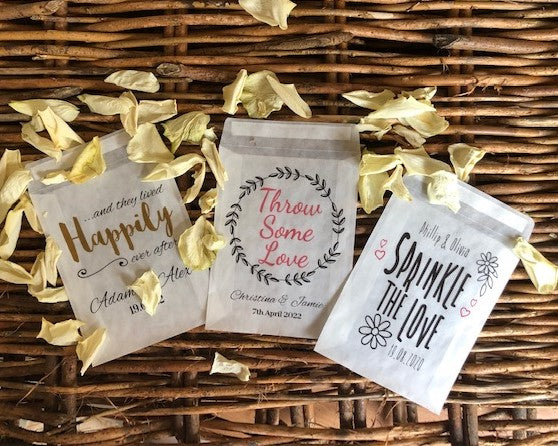 Personalised Glassine Wedding Confetti Bags - 115 x 85 mm - 3 designs