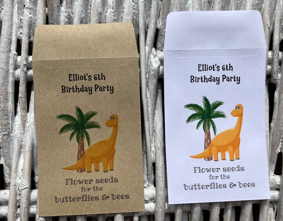 Children's Seed Packet Birthday Party Bag Fillers, Personalised - White or Recycled Kraft - 8 designs