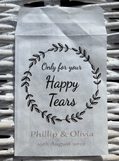 Glassine Wedding Tissue Bags, Personalised - 117 x 89 mm