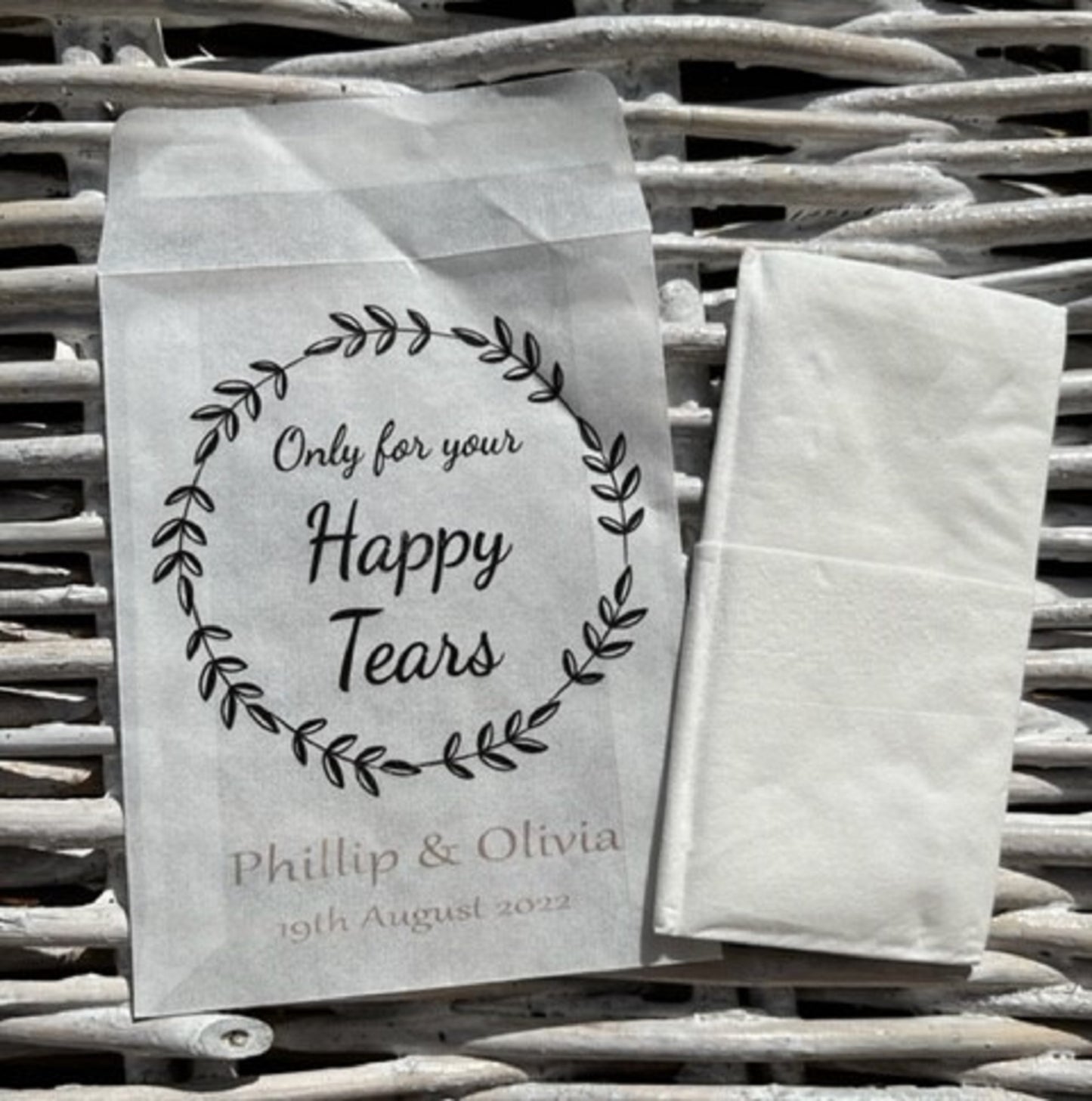 Glassine Wedding Tissue Bags, Personalised - 117 x 89 mm