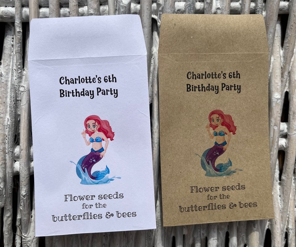 Children's Seed Packet Birthday Party Bag Fillers, Personalised - White or Recycled Kraft - 8 designs