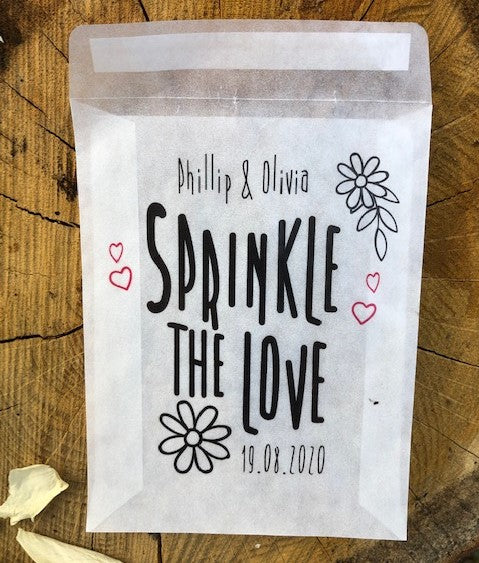 Personalised Glassine Wedding Confetti Bags - 115 x 85 mm - 3 designs