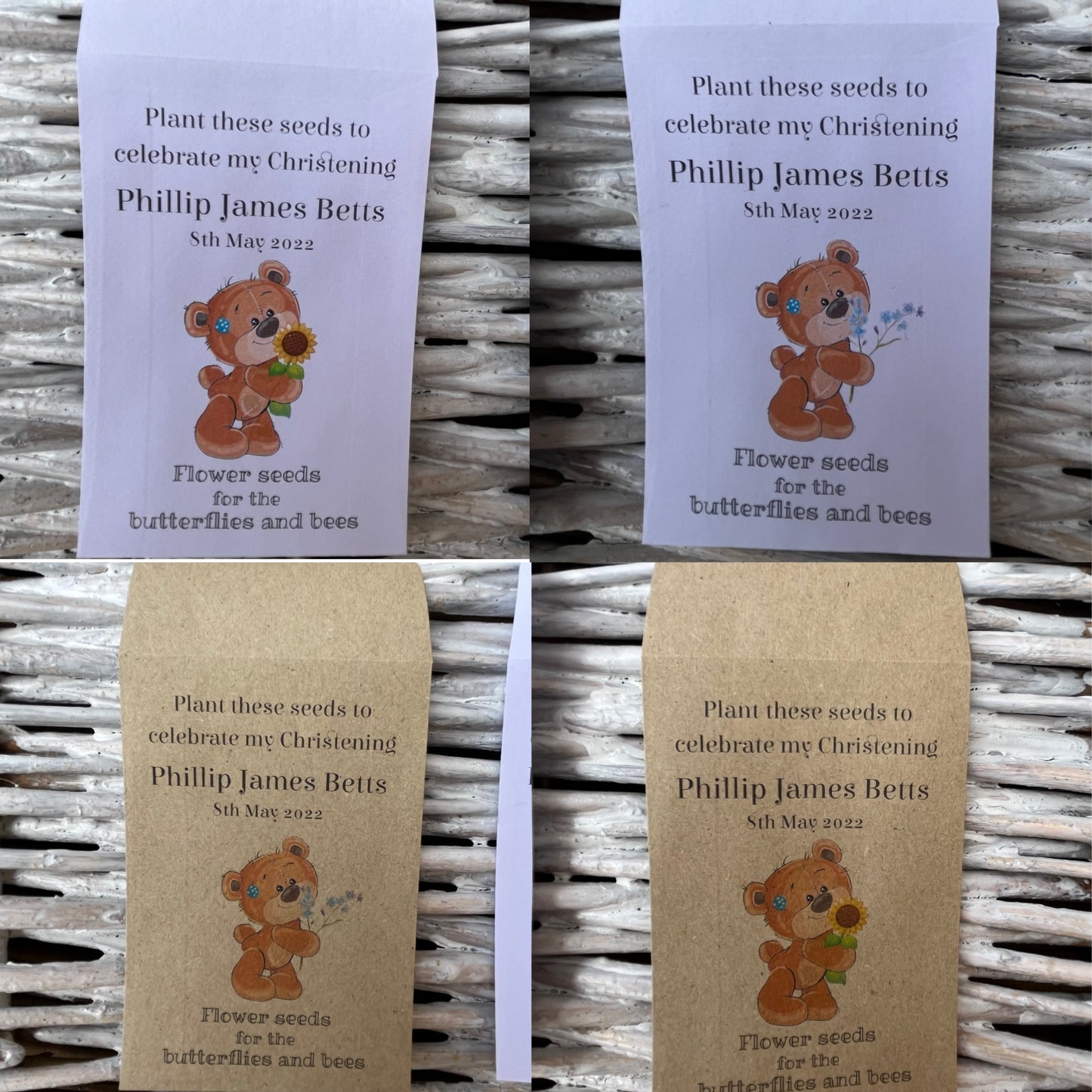 Christening Personalised Favours Seed Envelopes - Choice of Designs, Recycled Kraft or White