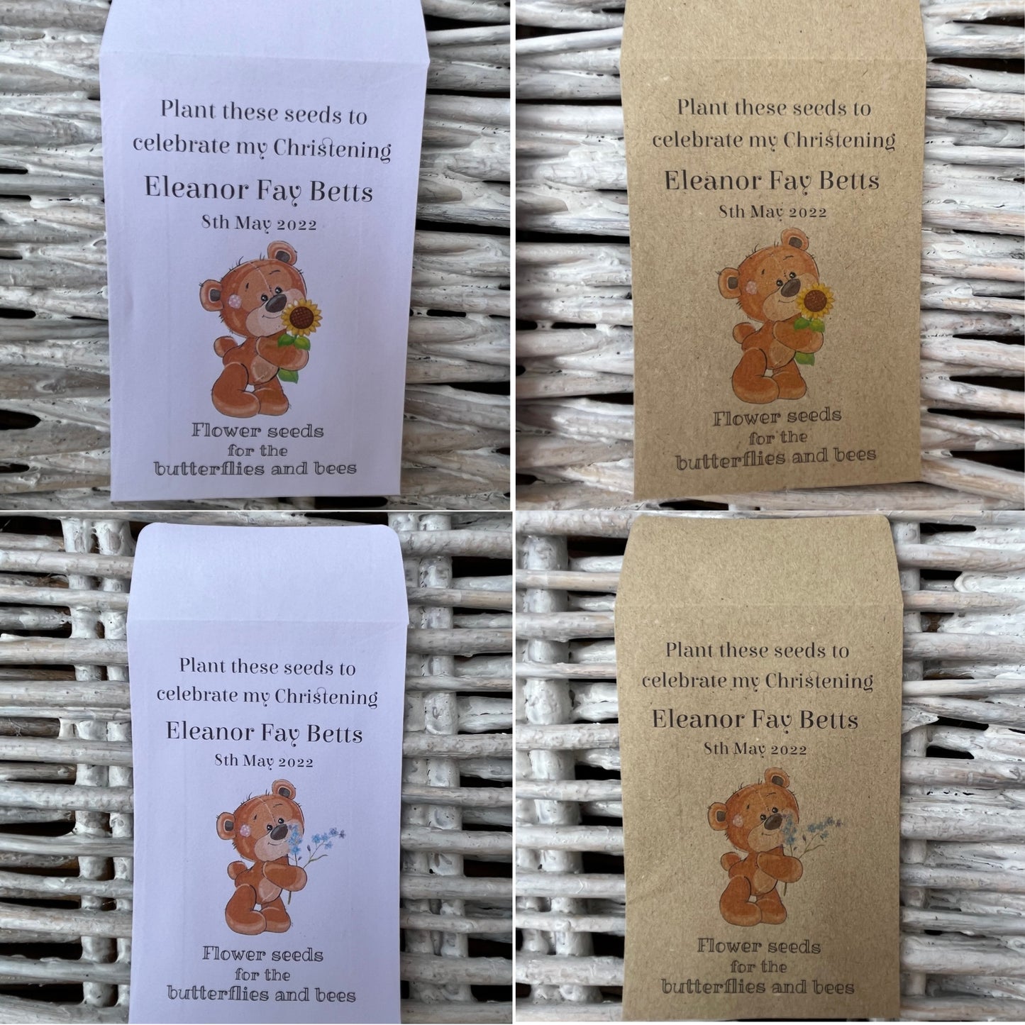 Christening Personalised Favours Seed Envelopes - Choice of Designs, Recycled Kraft or White