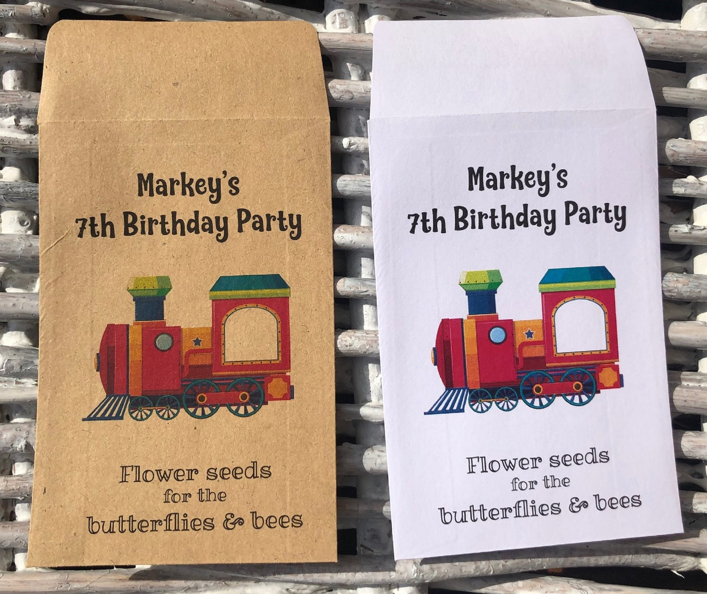 Children's Seed Packet Birthday Party Bag Fillers, Personalised - White or Recycled Kraft - 8 designs